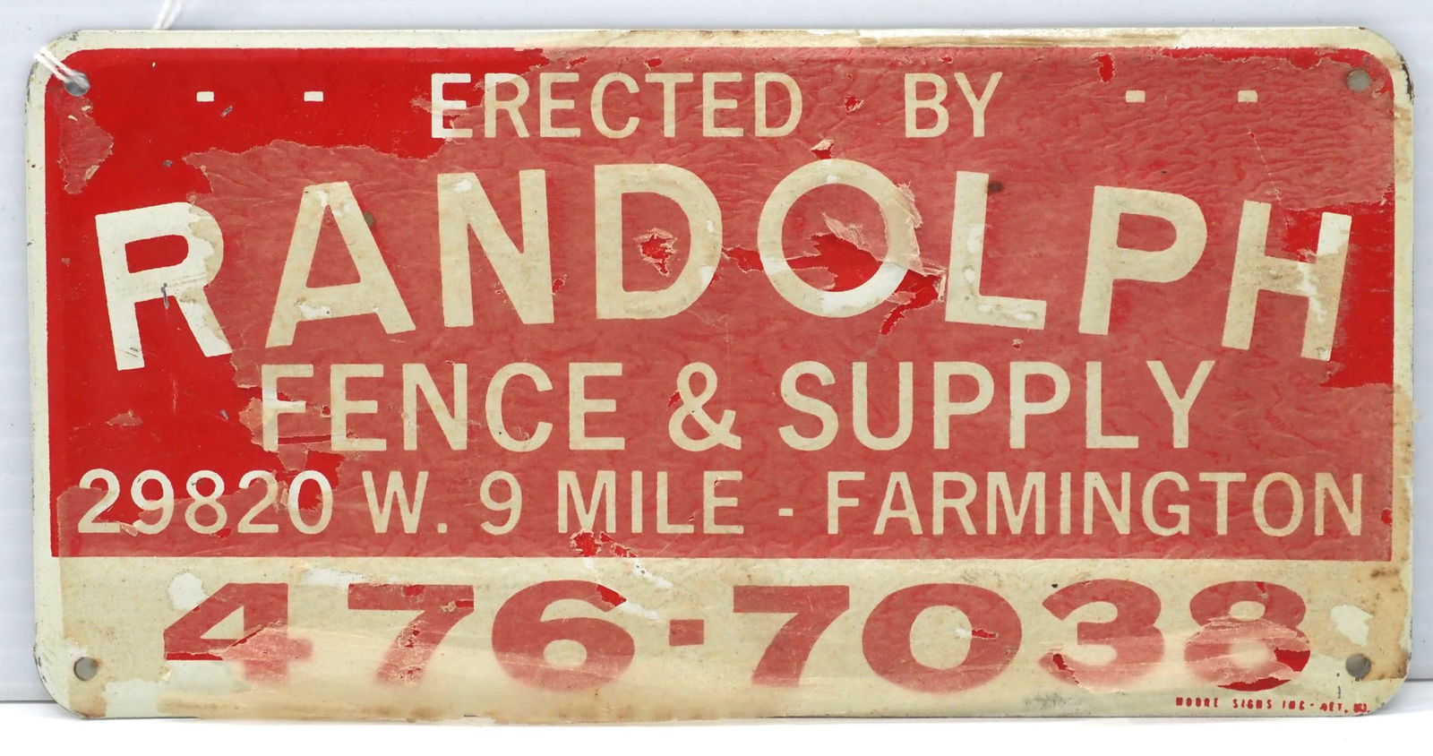 Randolph fence sign: NOS 8"x4" SST Randolph fence sign - Near Mint