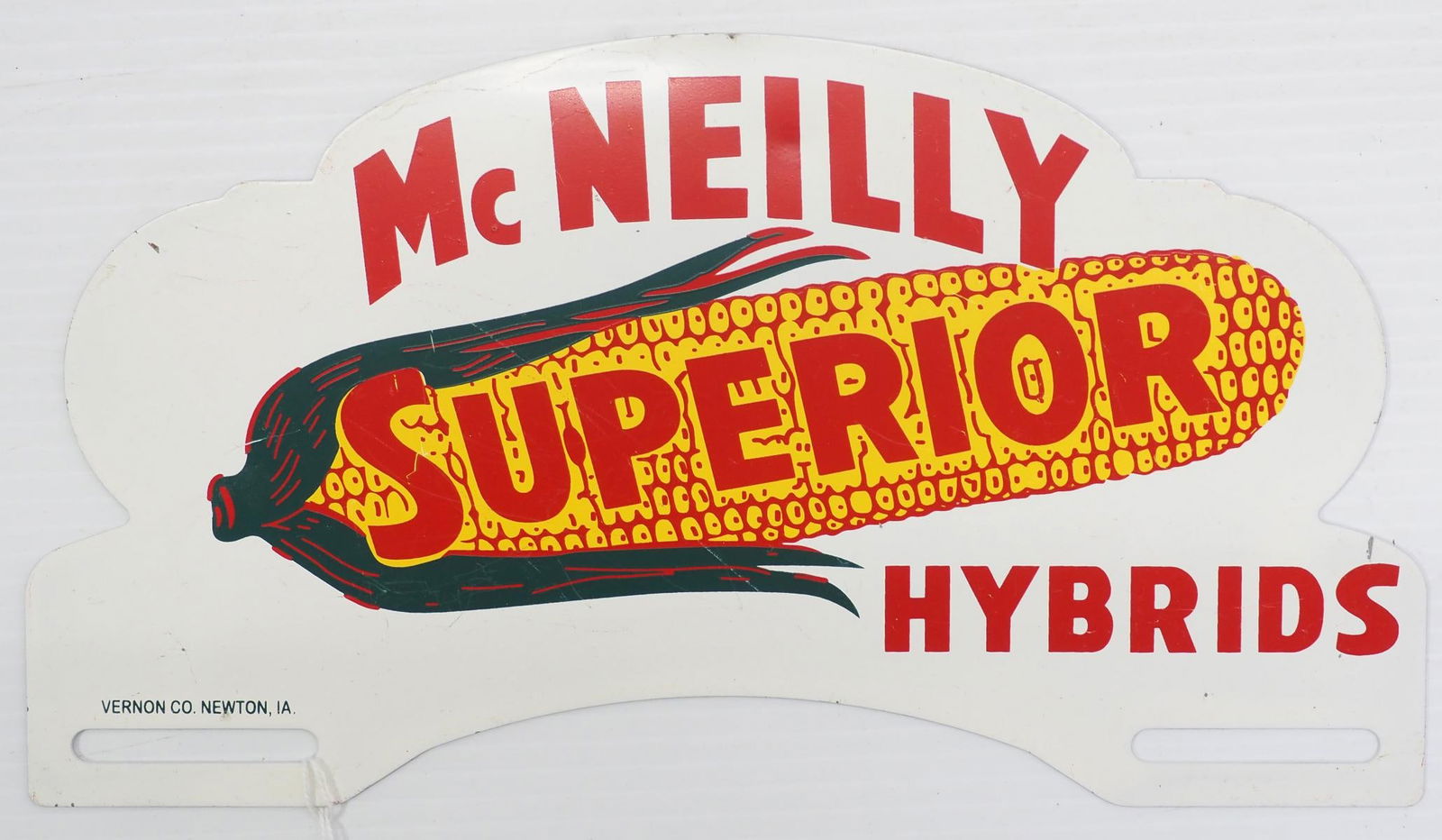 McNeilly Superior Hybrids license plate topper: McNeilly Superior Hybrids SST license plate topper, marked Vernon Co.