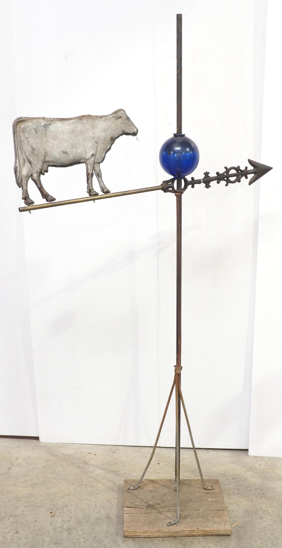 Lightning rod, cow weathervane, cobalt ball (1 of 5)