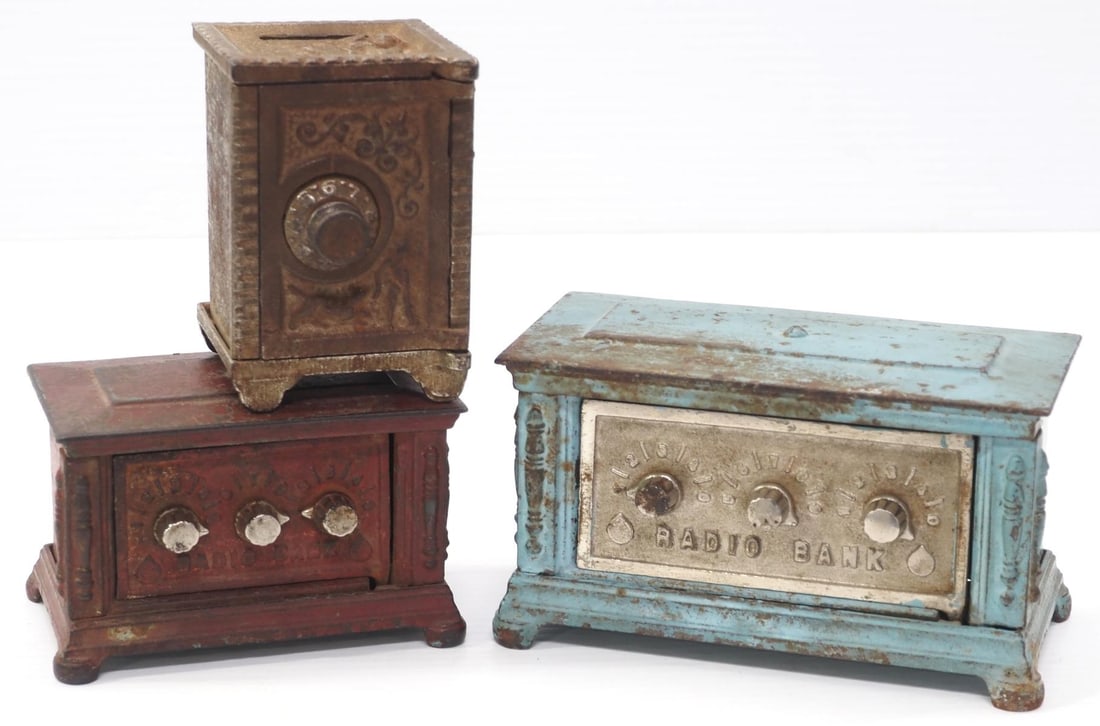 (3) Cast iron & tin combination banks (1 of 3)