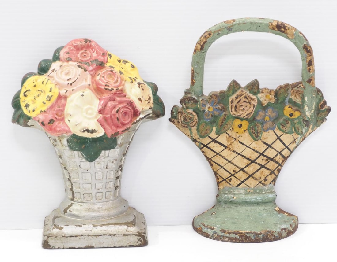 (2) Cast iron flower basket doorstops (1 of 2)