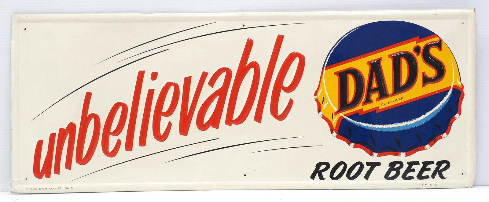 Dad's Root Beer sign, UNBELIEVABLE!!!: NOS 31"x12" SST Dad's Root Beer sign, UNBELIEVABLE!!! - Excellent with a few very minor dents