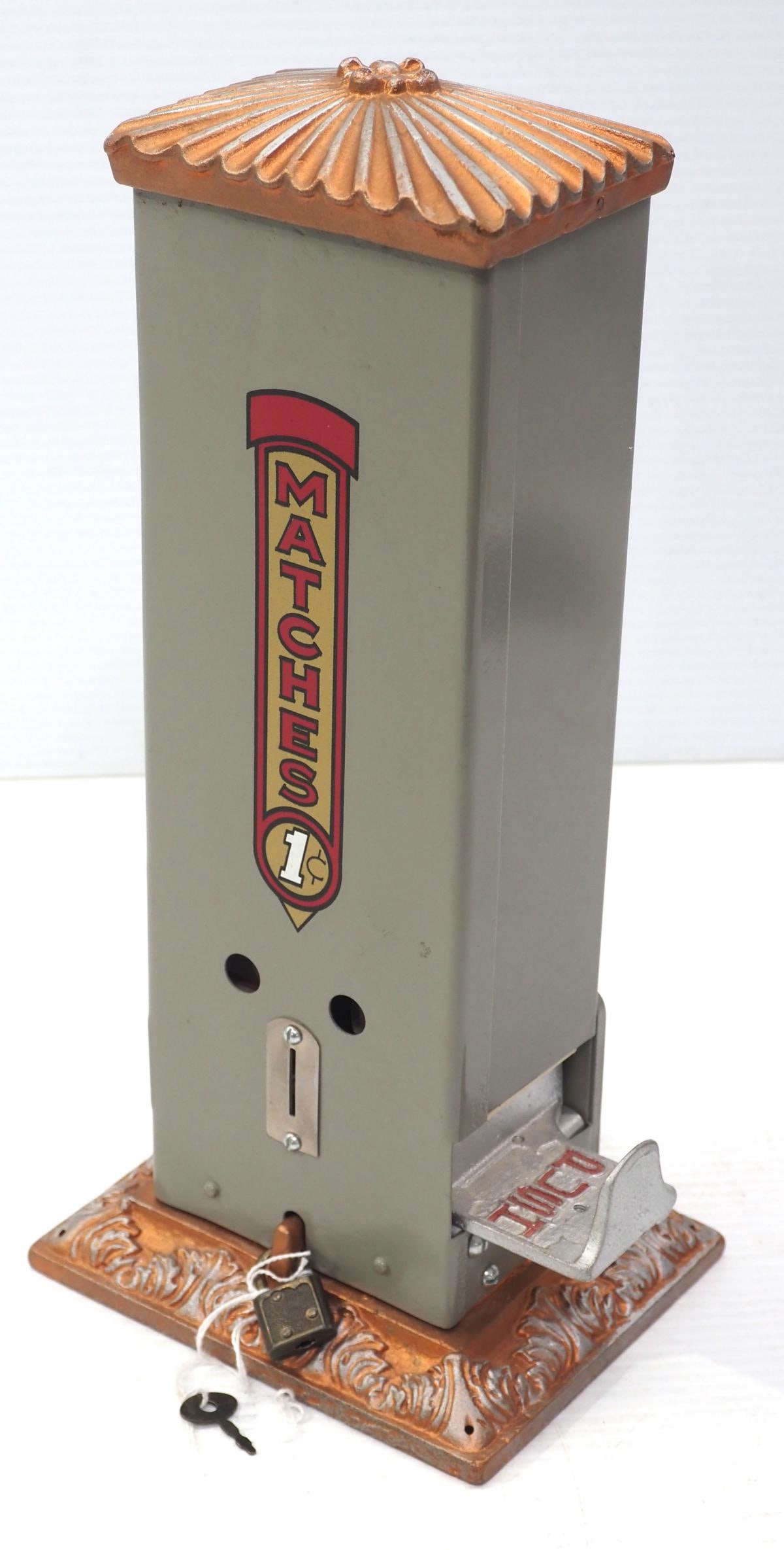 1-cent match box vendor: 1-cent match box vendor, with key for lock - Repainted