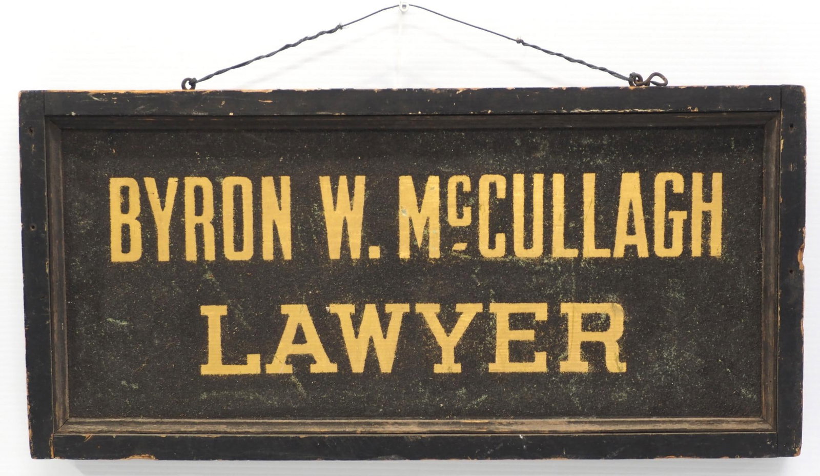 Trade sign for Byron W. McCullagh, Lawyer: 24"x11.5" 2-sided wood & sandstone trade sign for Byron W. McCullagh, Lawyer