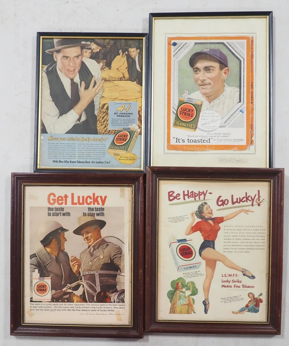 (4) Early framed Lucky Strike advertisements (1 of 3)