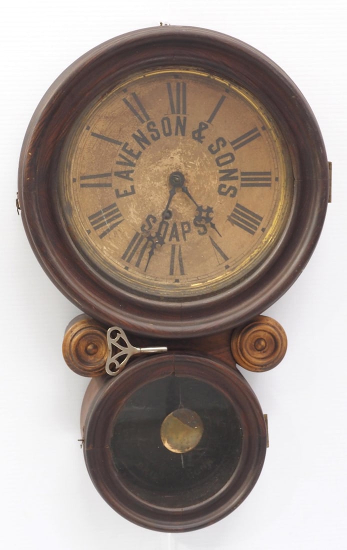Early regulator wooden key wind wall clock (1 of 3)