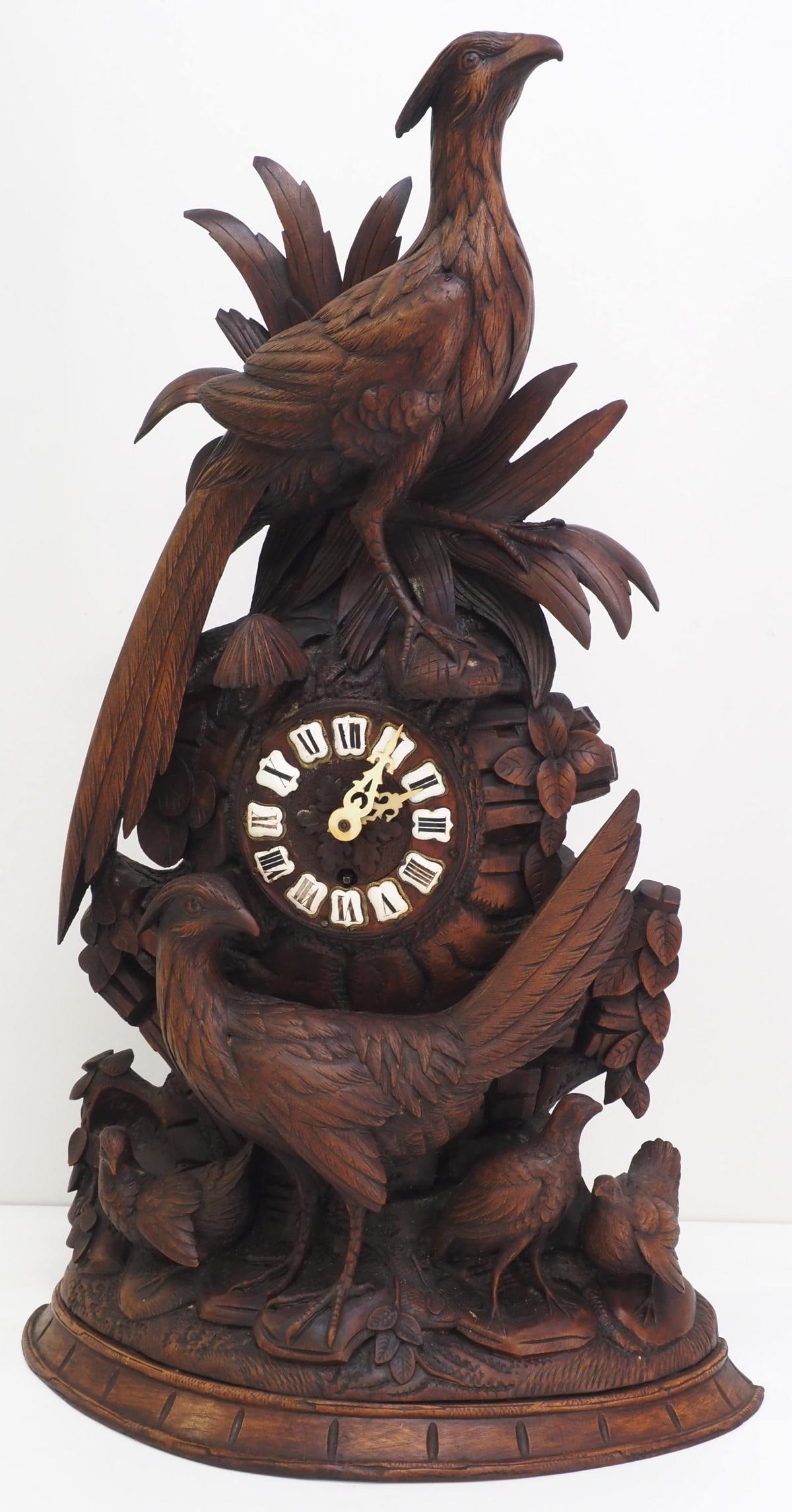 German Black Forest Carved Walnut Mantle Clock (1 of 6)