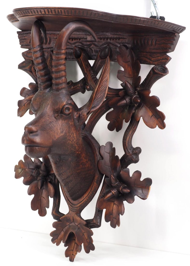 Carved Black Forest Walnut Wall-Mount Shelf (1 of 6)