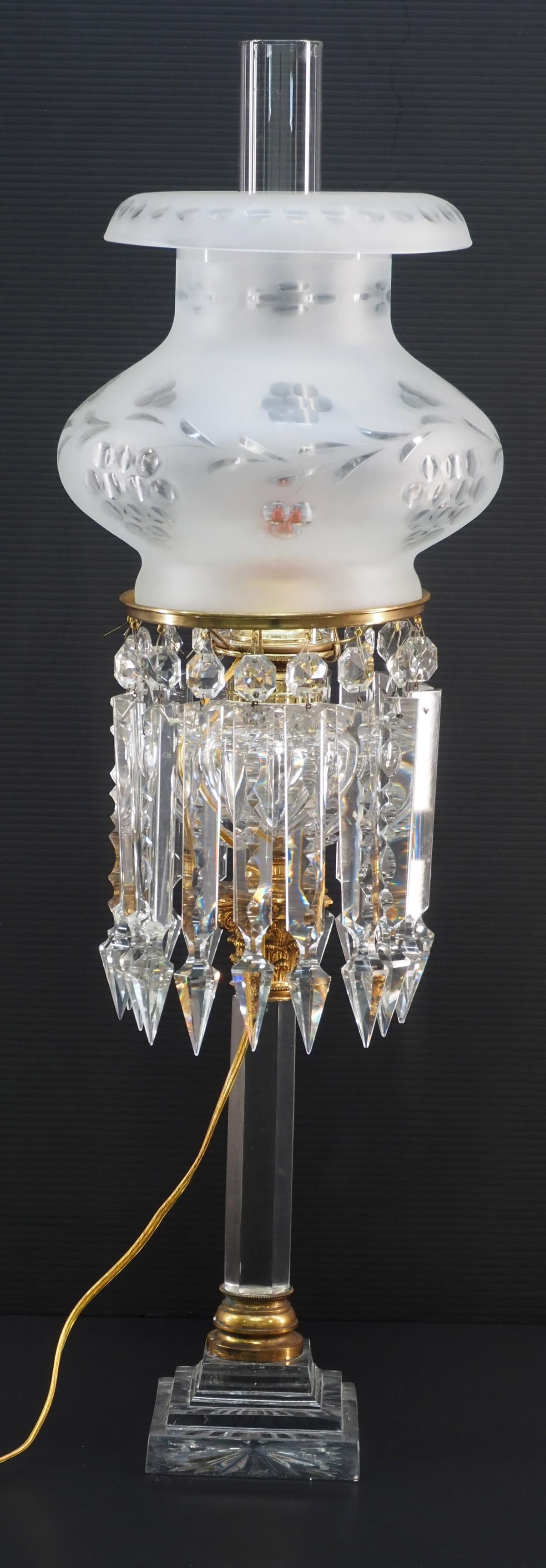 Electrified Crystal-Base Oil Lamp with Grape and Flower Shade (1 of 6)