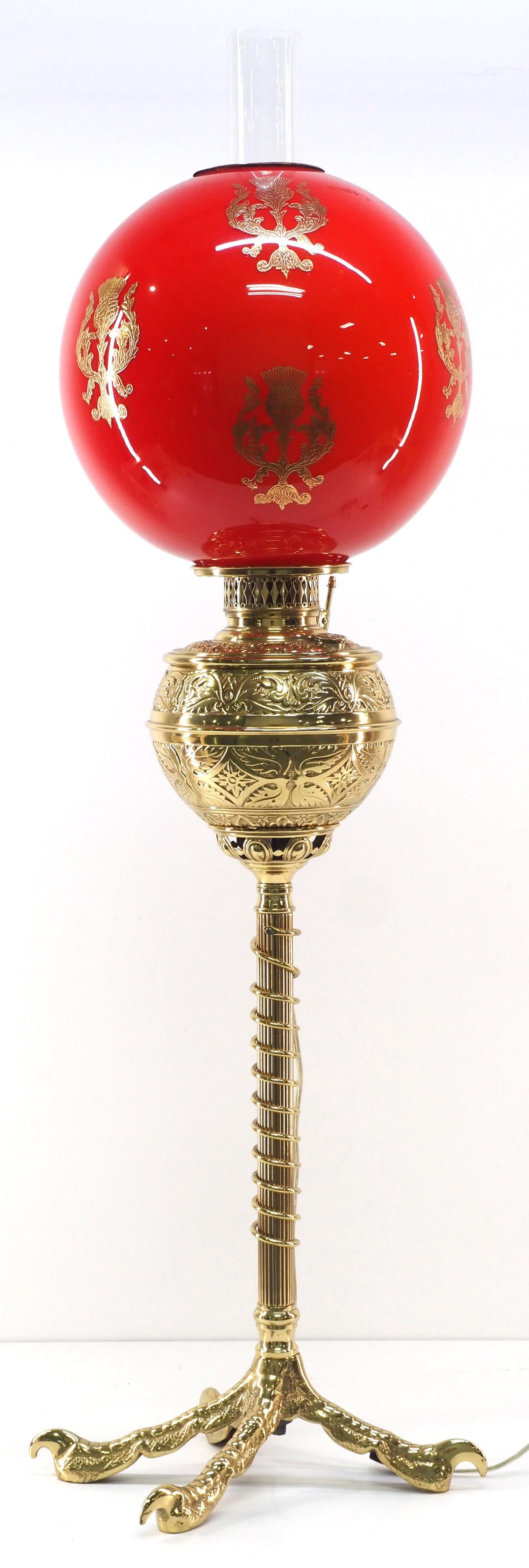 Victorian Banquet Lamp with Talon Base and Oxblood Red Globe (1 of 6)