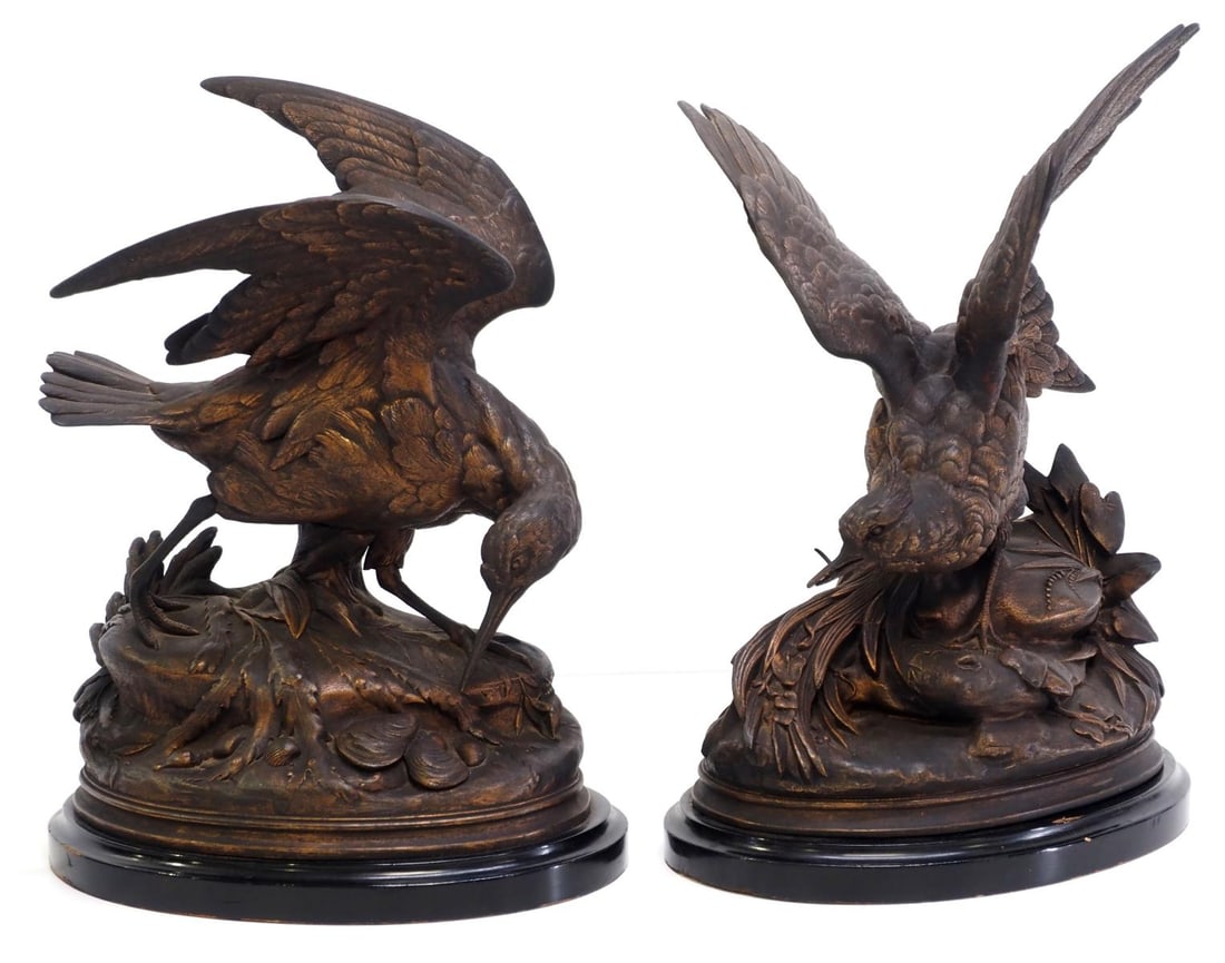 Pair of Patinated 'Bird On Waters Edge' Sculptures (1 of 8)