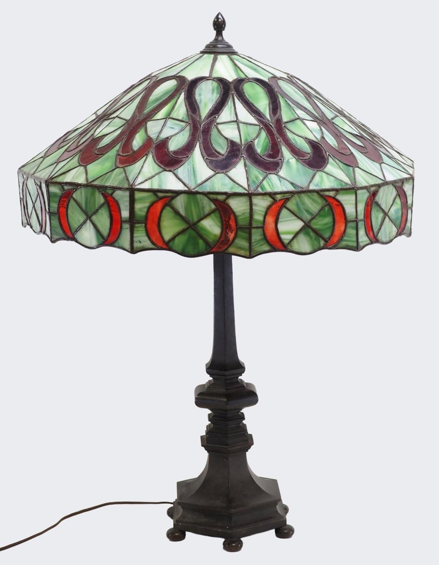 Beautiful Oversized Table Lamp with Early Leaded Glass Shade (1 of 6)