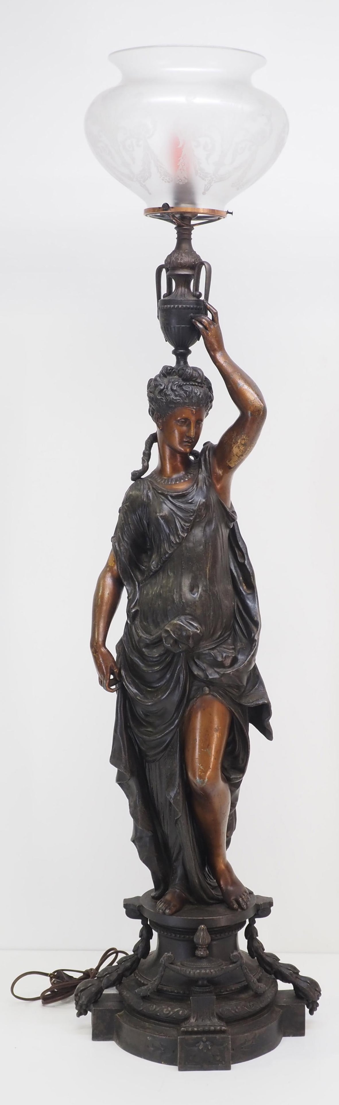 Early 20th Century Patinaed Spelter Figural Hall Lamp (1 of 5)