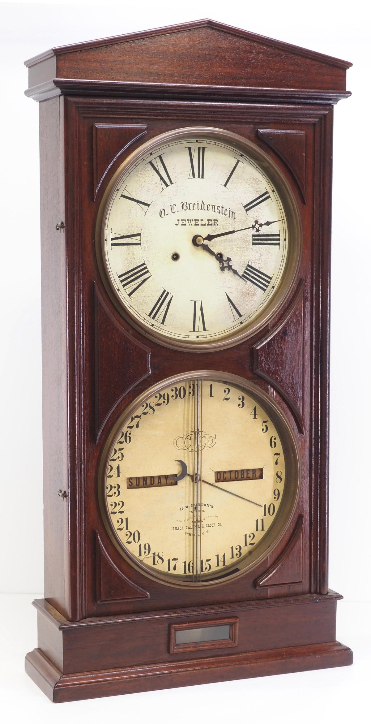 Large Double Dial Ithaca Jewelers Calendar Clock (1 of 5)