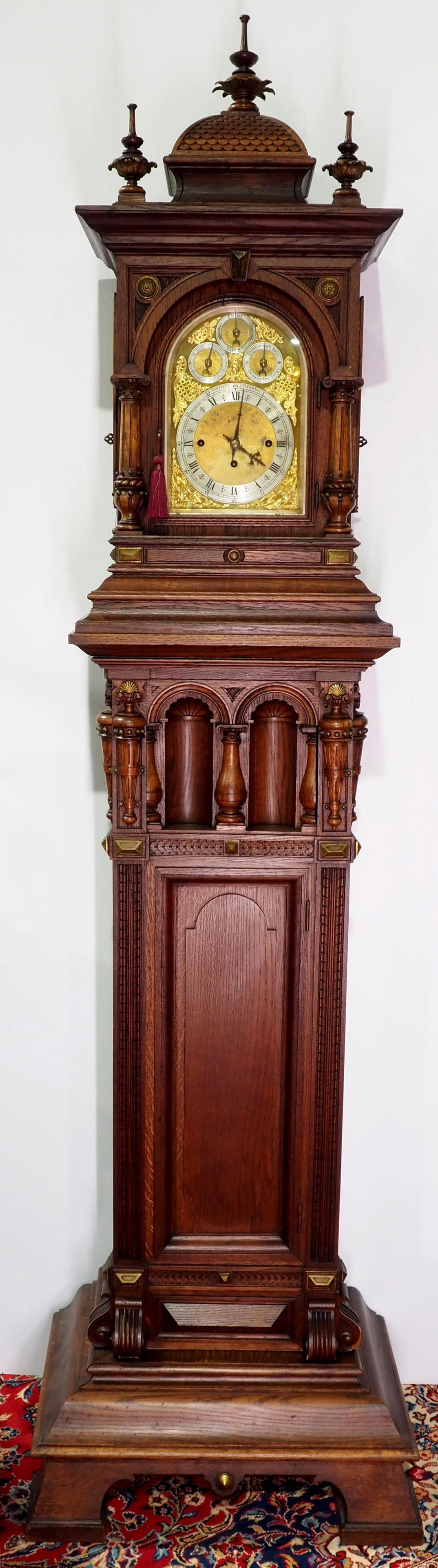 Winterhalder & Hofmeier Early 20th Century Hall Bracket Clock: Winterhalder & Hofmeier Early 20th Century Wood Cased Hall Bracket Clock with Triple Fusee Movement on Matching Tall Case Pedestal, with key Condition NOTICE! VERY IMPORTANT! Chupp Auctions is pleased