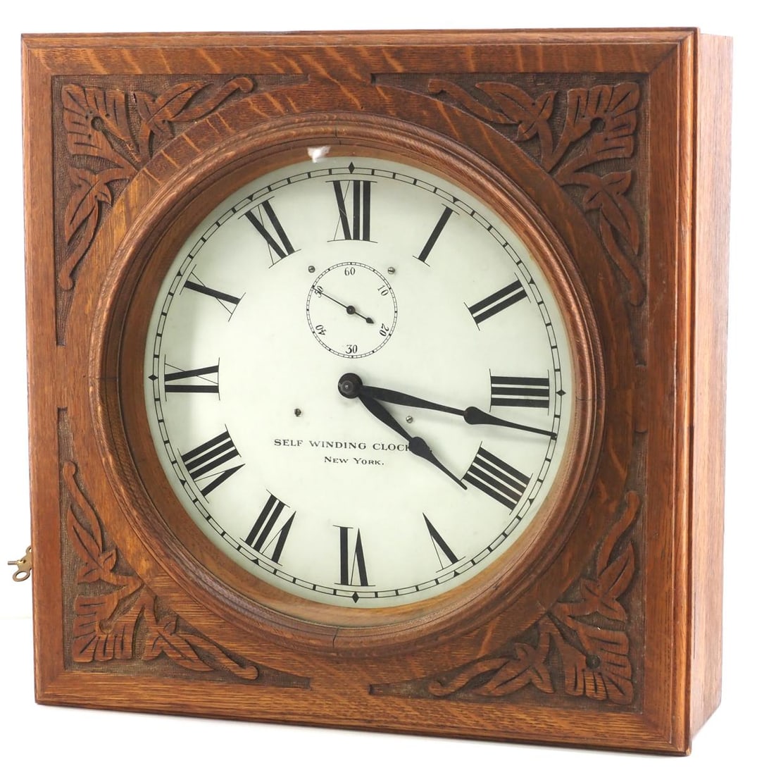 Quartersawn Oak Carved Case Wall Clock (1 of 6)