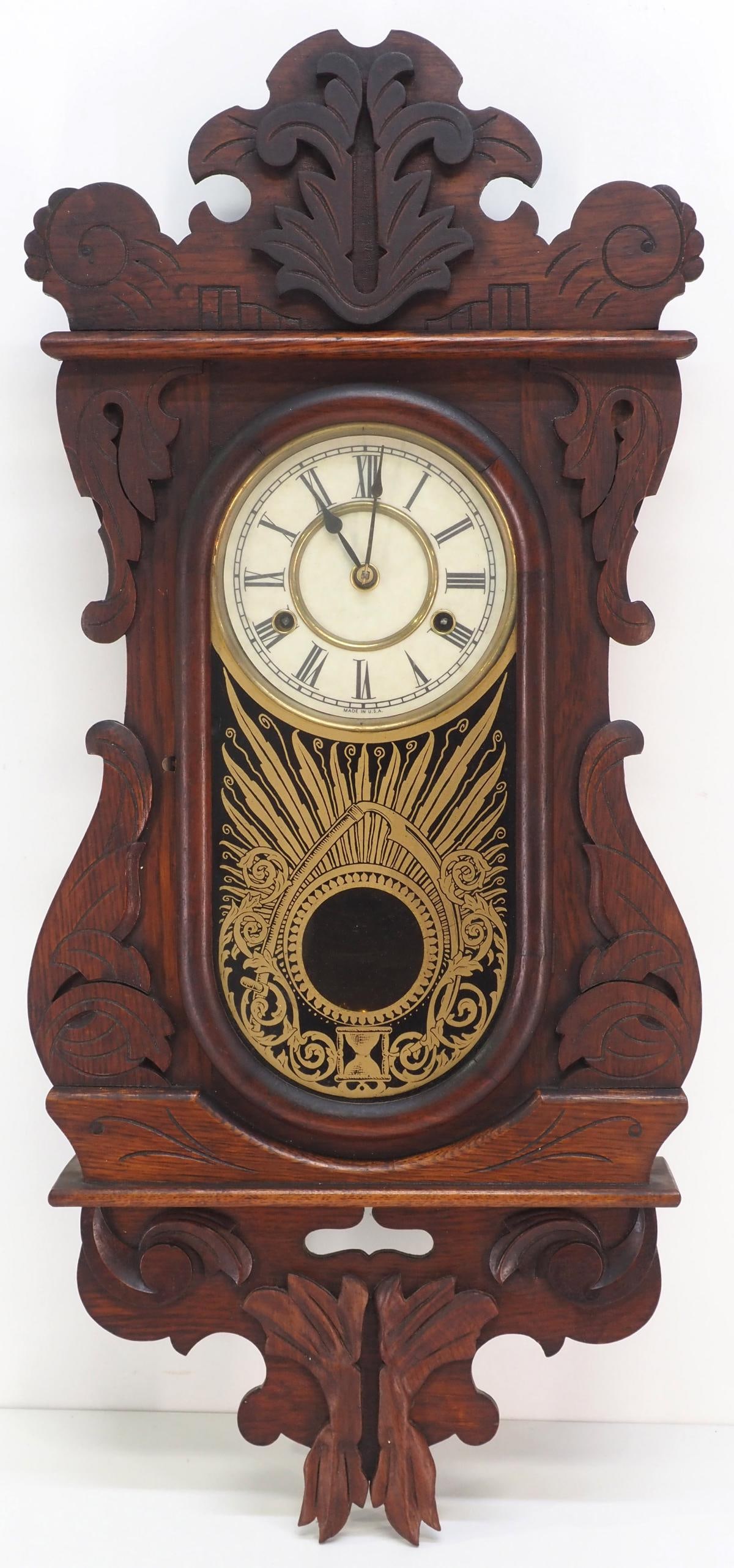 New Haven Clock Co. Wood Cased 8-Day Wall Clock (1 of 7)