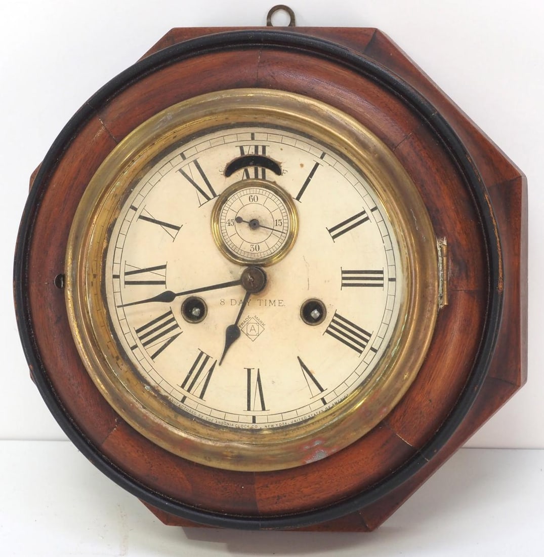 Ansonia 8-Day Time Octagon Dual-Winding Ship's Wall Clock: Ansonia 8-Day Time Octagon Dual-Winding Ship's Wall Clock Condition NOTICE! VERY IMPORTANT! Chupp Auctions is pleased to issue an opinion on any lot; the absence of a condition report does not indicat