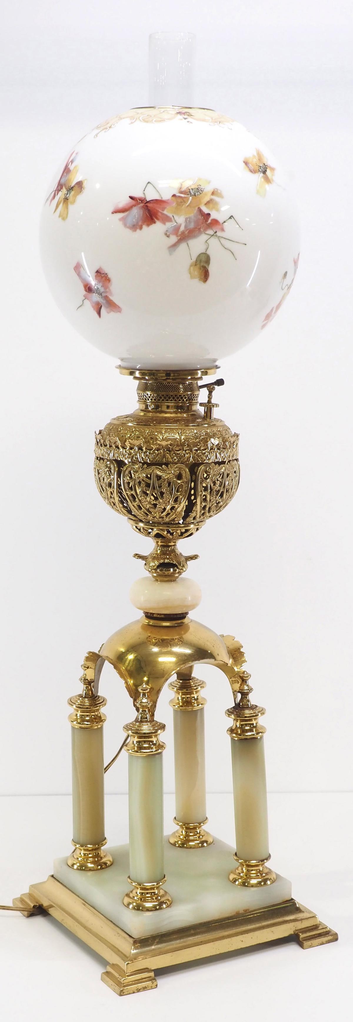 Victorian Banquet Lamp with Unique Marble & Brass Base (1 of 7)