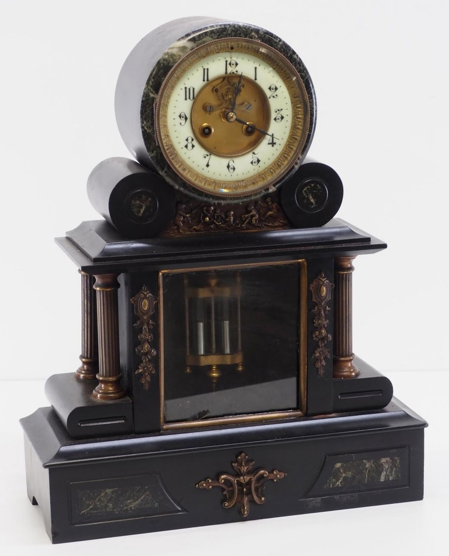 Slate & Marble Cased Shelf Clock with Dual Vial Mercury Pendulum (1 of 6)