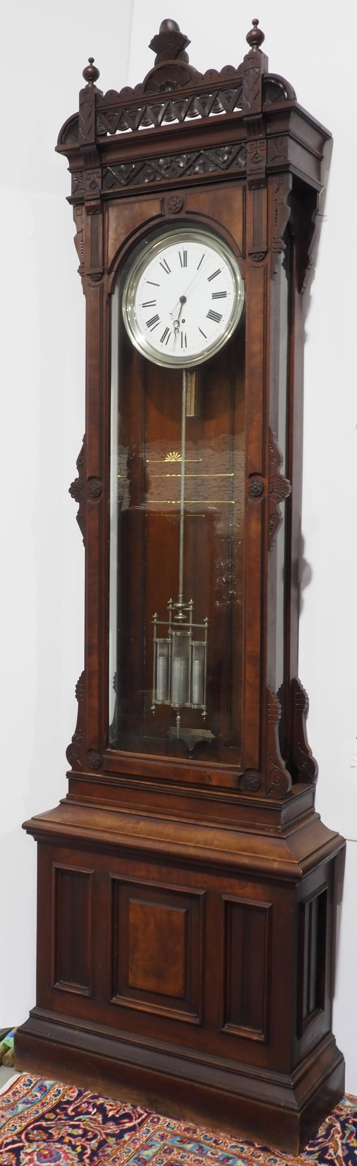 Late 19th Century American Black Walnut Standing Jewelers Regulator 'A': Late 19th Century American Black Walnut Standing Jewelers Regulator "A", 8-Day Pinwheel Escapement, Single-Weight Driven Movement and Triple Vial Mercury Pendulum. Featured in Tran Duy Ly's 