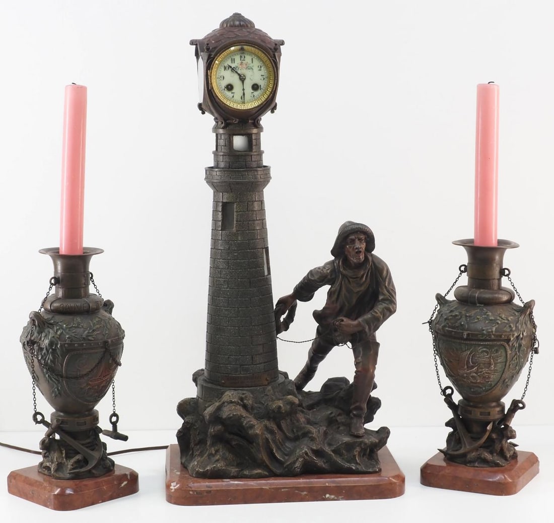 Nautical 3-piece Clock Set 'Hardi Courage!' Par C. Mouflier (1 of 11)