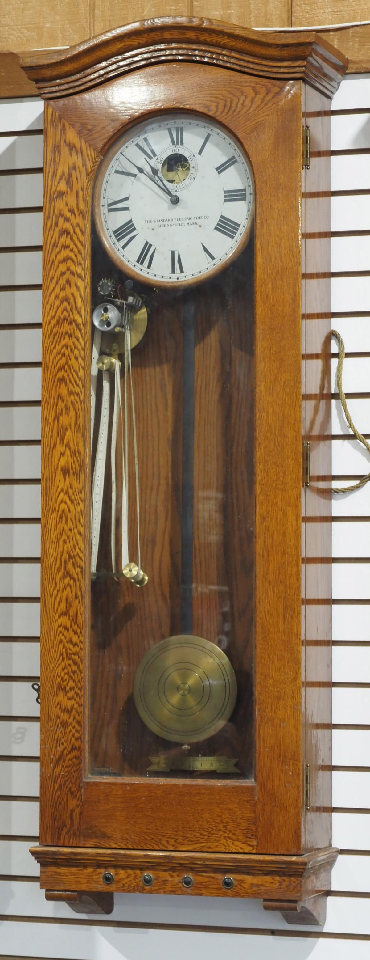Hanging Self-Winding Program Master Clock by Standard Electric Time Co: Hanging Self-Winding Program Master Clock by Standard Electric Time Co., Springfield, Mass. with Oak Case and Dial Surround, Deadbeat Escapement and Beat Scale Condition NOTICE! VERY IMPORTANT! Chupp 