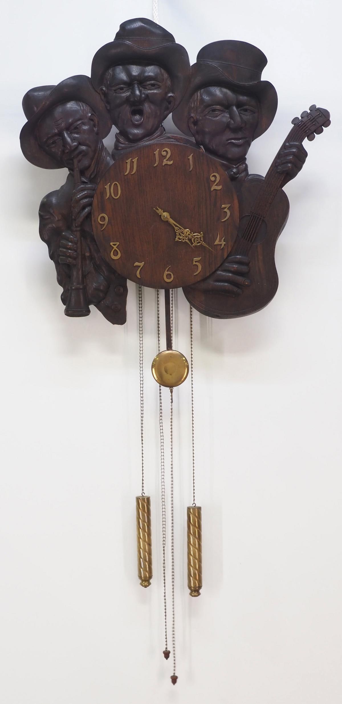 RARE Waterbury Clock Co. Carved Figural Three Musicians Wall Clock (1 of 6)
