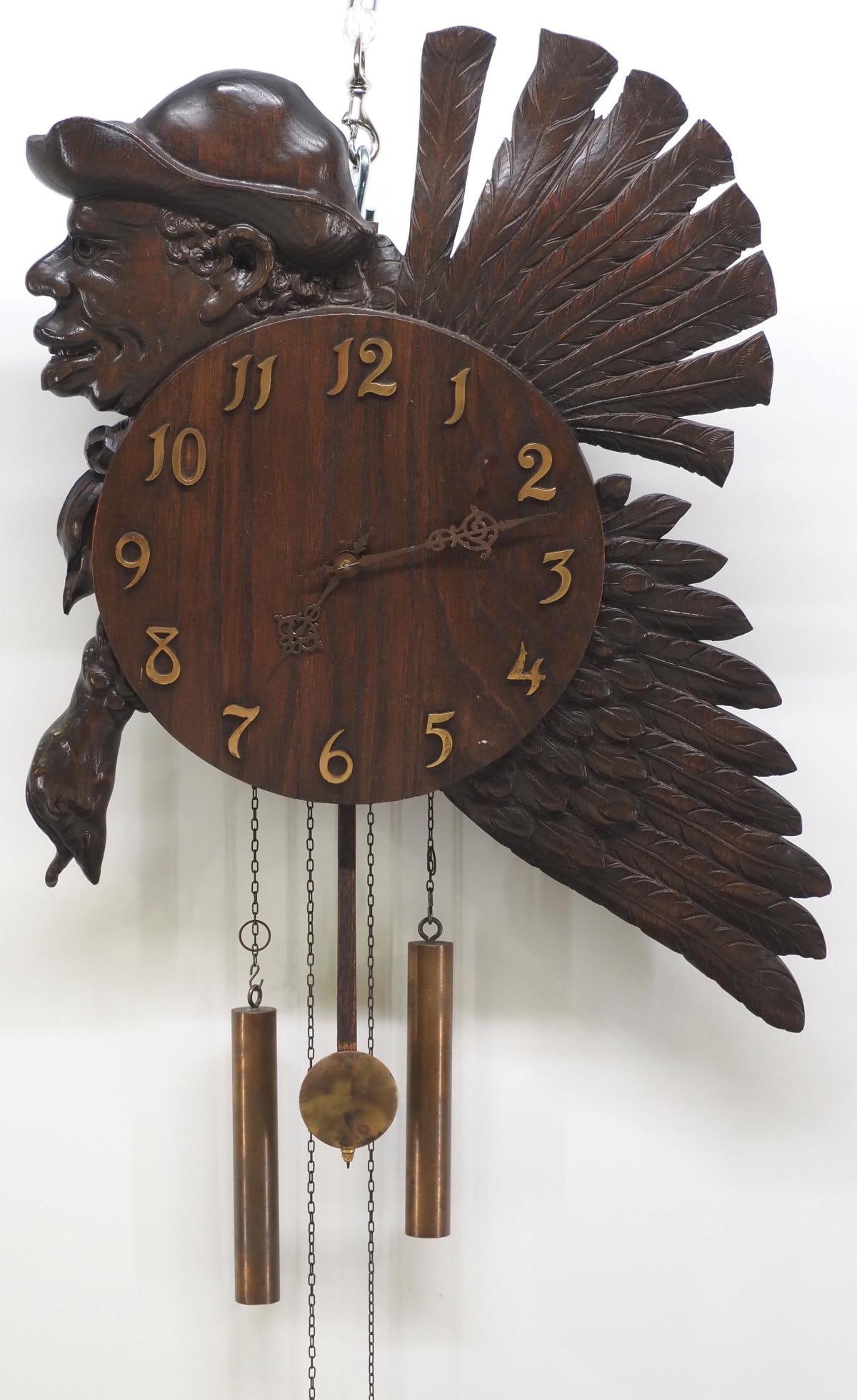 RARE Waterbury Clock Co. Carved Figural Americana Man with Turkey Wall Clock (1 of 5)