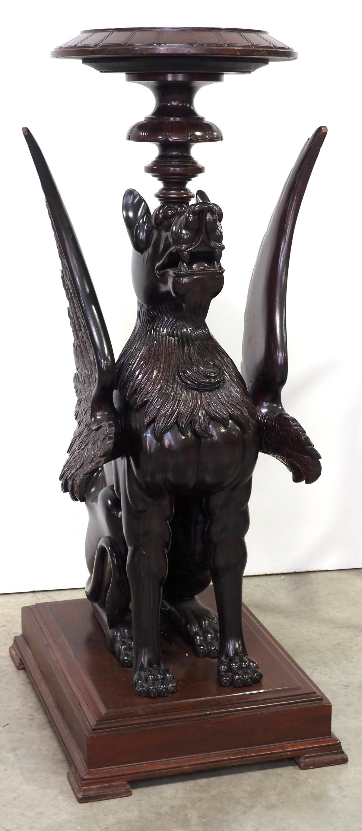 R.J. Horner Master Carved Winged Griffin Mahogany Pedestal, WOW!: Fabulous R.J. Horner Master Carved Full-Body Winged Griffin Mahogany Pedestal, WOW! Condition NOTICE! VERY IMPORTANT! Chupp Auctions is pleased to issue an opinion on any lot; the absence of a conditi