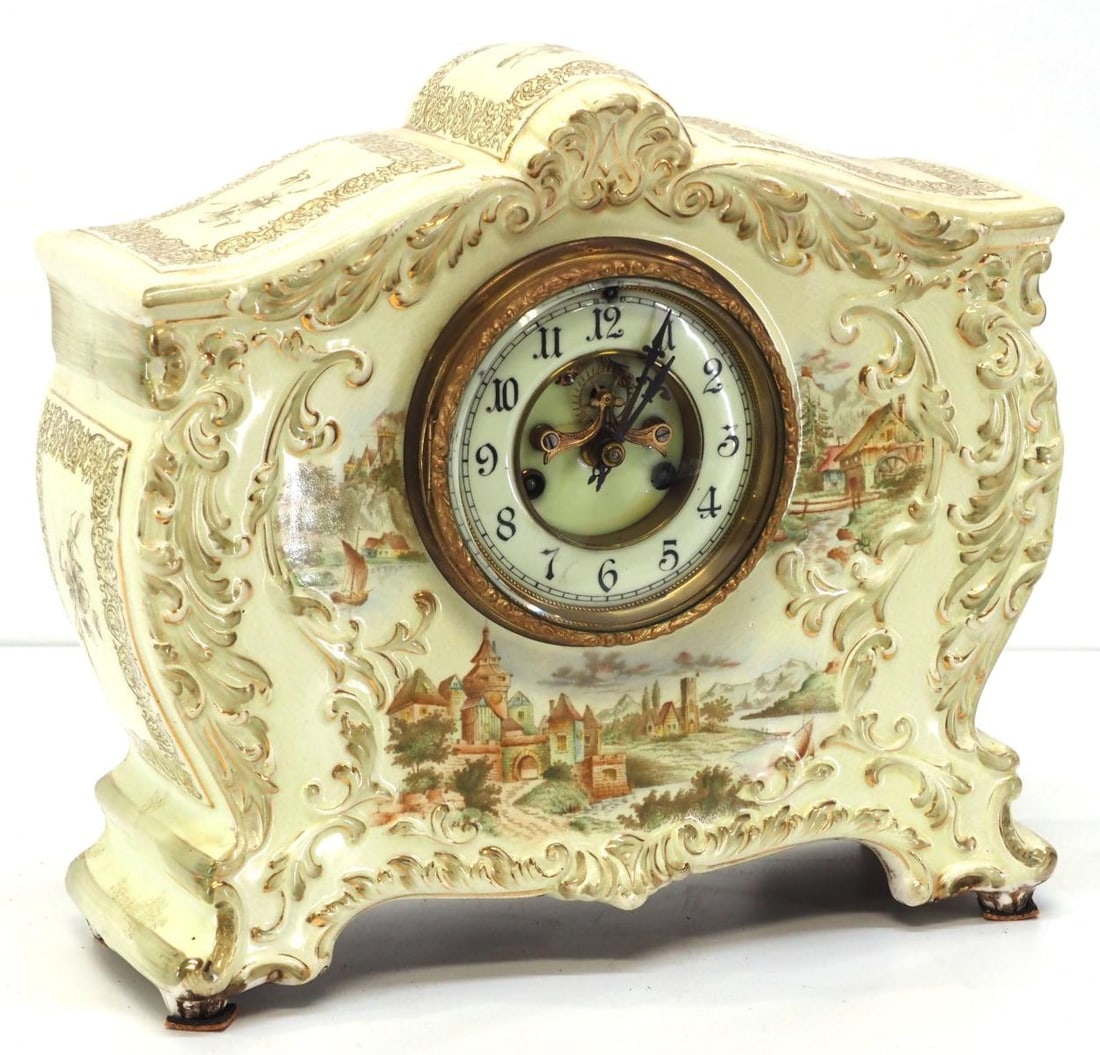 Waterbury Porcelain Cased Open Escapement Shelf Clock (1 of 5)