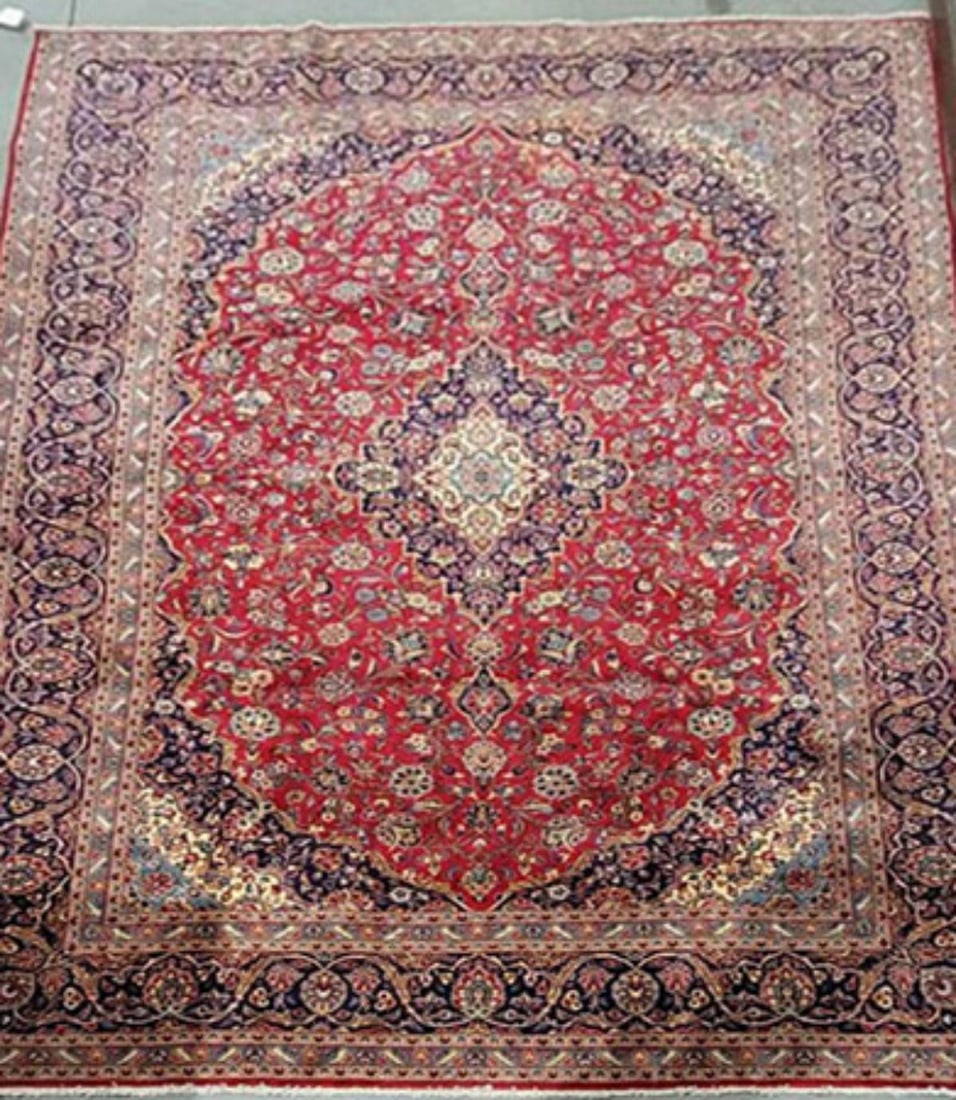 Quality Hand Knotted Wool Kashan Persian Room-size Rug: Quality Hand Knotted Wool Kashan Persian Room-size Rug, 13' x 9'9" Condition NOTICE! VERY IMPORTANT! Chupp Auctions is pleased to issue an opinion on any lot; the absence of a condition report do