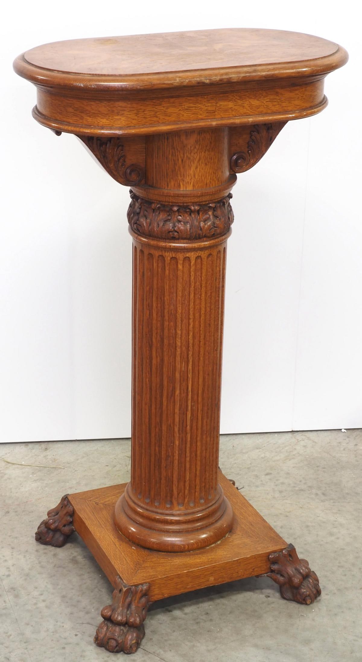 Quartersawn Oak Fluted Pedestal with Unusual Oval Top (1 of 5)