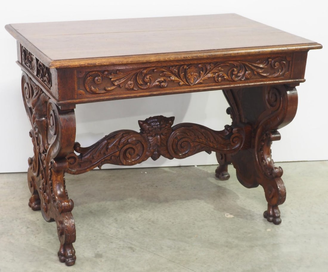Masterfully Carved Oak Library Table (1 of 6)