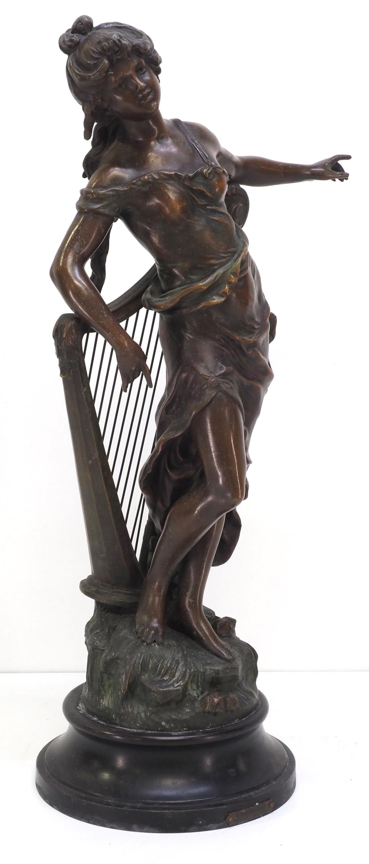 French Bronze Sculpture 'L'Inspiration' Signed Moreau: French Bronze Sculpture "L'Inspiration" Signed Moreau Condition NOTICE! VERY IMPORTANT! Chupp Auctions is pleased to issue an opinion on any lot; the absence of a condition report does not indicate th