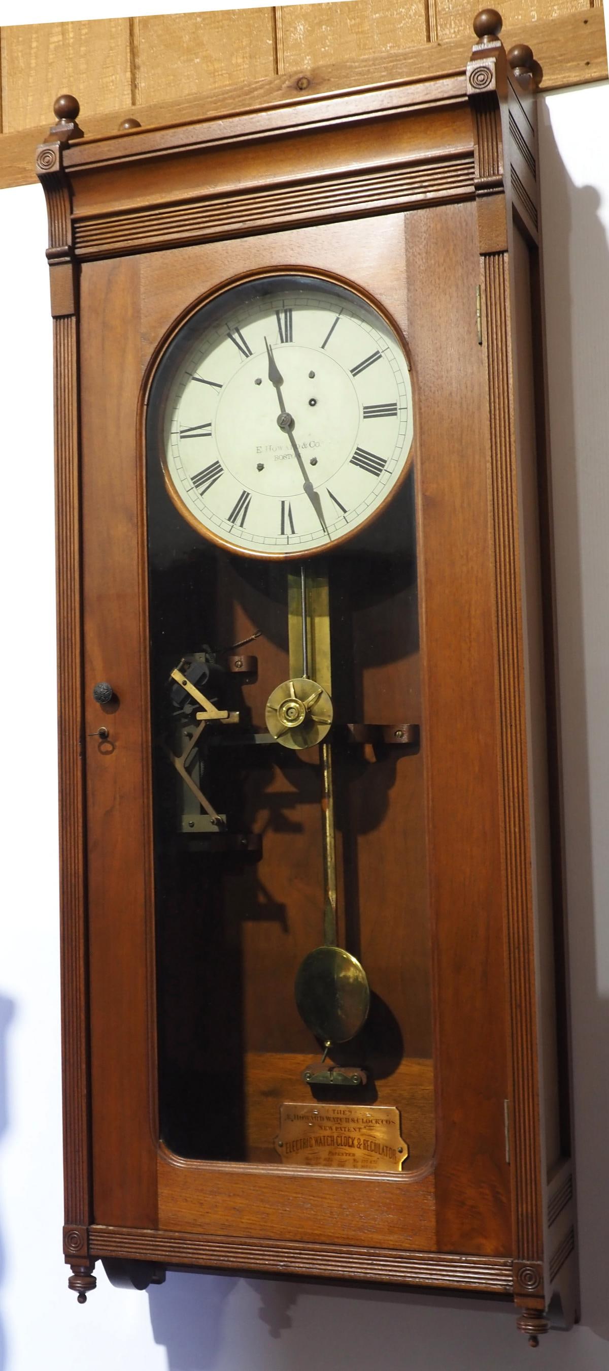 E. Howard & Co. Wood-Cased Master Time Wall Clock: E. Howard & Co. Wood-Cased Master Time Wall Clock with Brass Tag, Model 89 Case, Painted Metal Dial, Oak Dial Surround, Paper Tape Program for Bell Ringing Condition NOTICE! VERY IMPORTANT! Chupp Auct