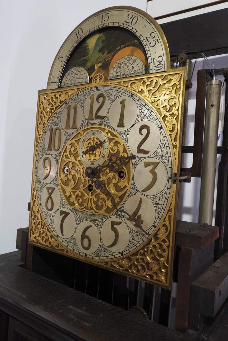 Gothic Friar Carved Quartersawn Fumed Oak 5-Tube Grandfather Tall Case Clock - 10