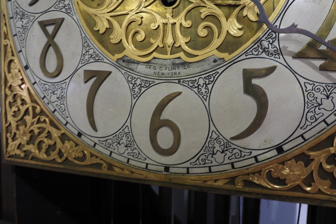 Gothic Friar Carved Quartersawn Fumed Oak 5-Tube Grandfather Tall Case Clock - 11