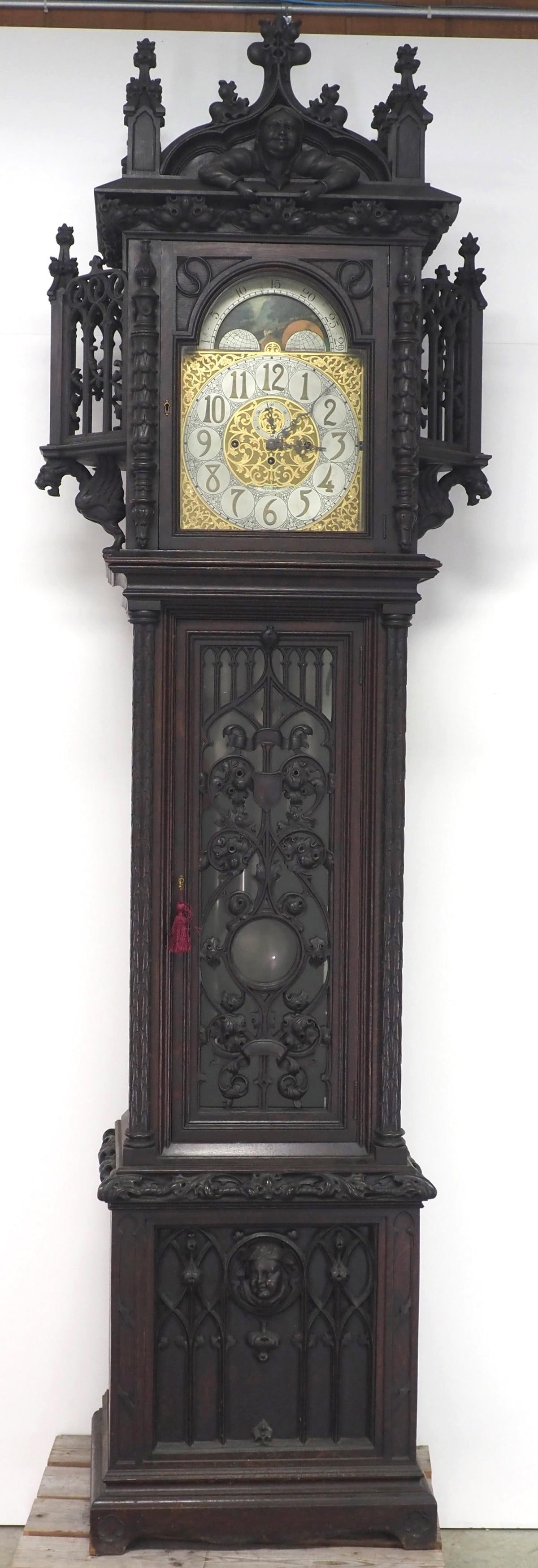 Gothic Friar Carved Quartersawn Fumed Oak 5-Tube Grandfather Tall Case Clock (1 of 19)