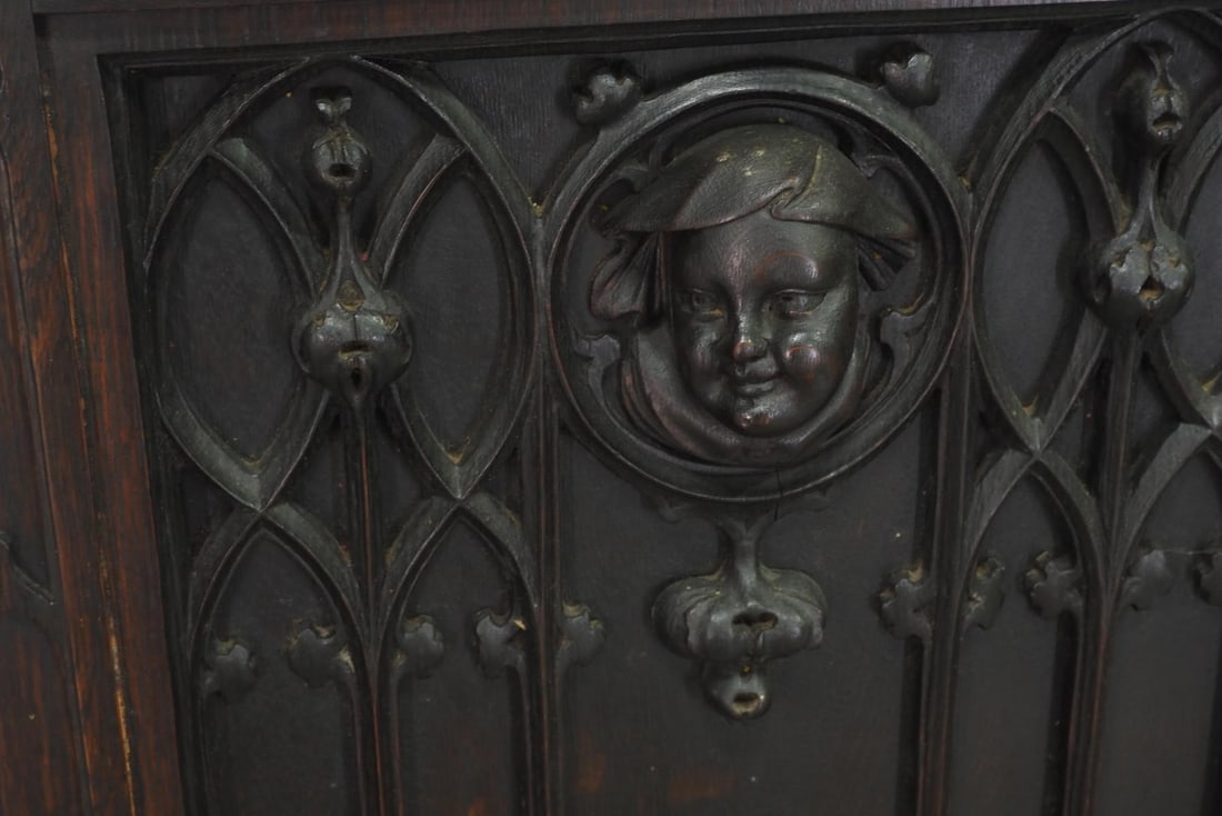 Gothic Friar Carved Quartersawn Fumed Oak 5-Tube Grandfather Tall Case Clock - 5