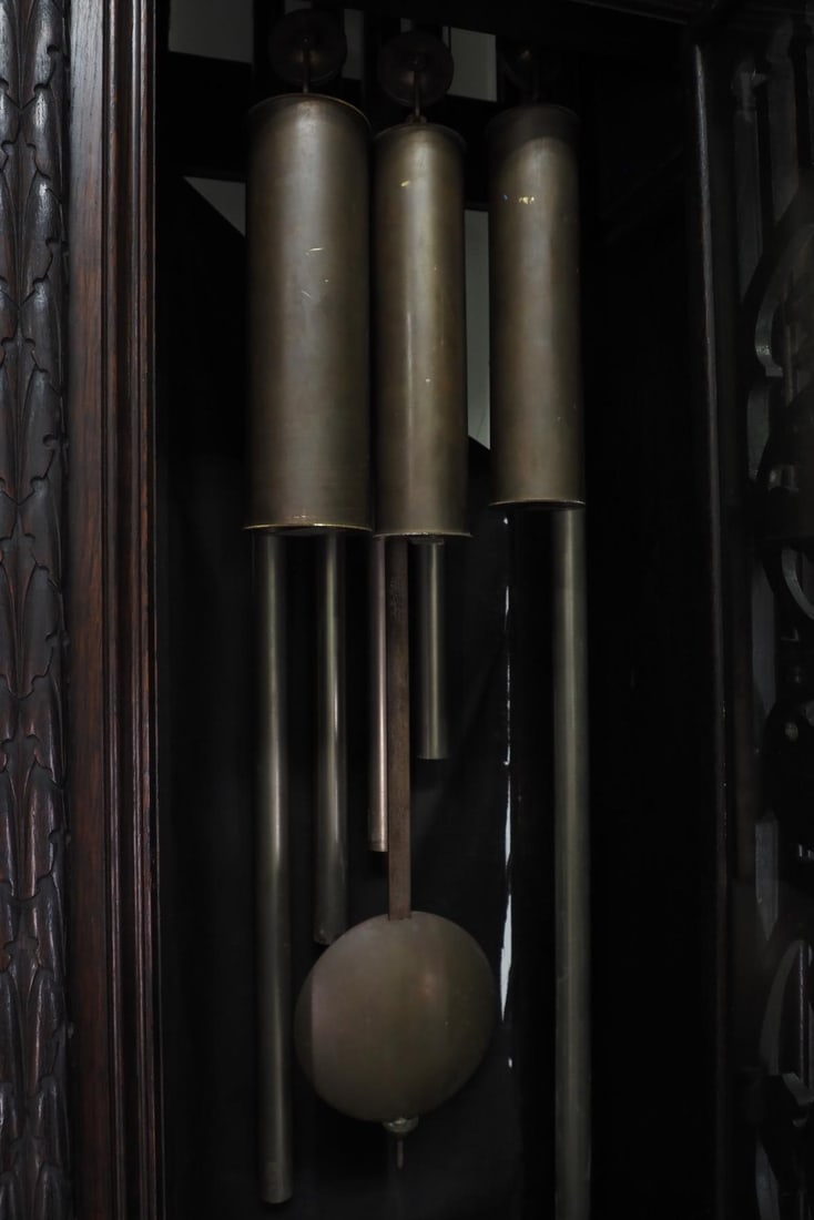Gothic Friar Carved Quartersawn Fumed Oak 5-Tube Grandfather Tall Case Clock - 8