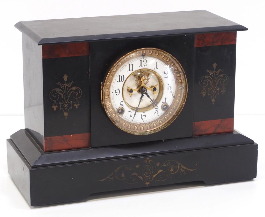 Ansonia Open Escapement Mantle Clock with Slate Case (1 of 4)