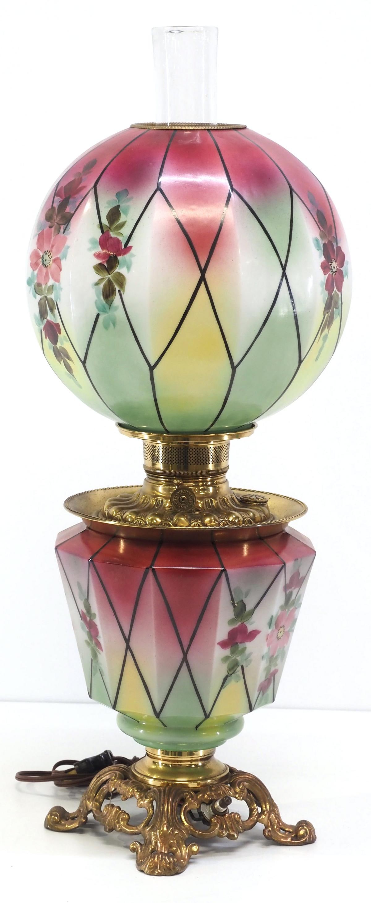 Gone With The Wind Victorian-style Hand Painted Table Lamp: Gone With The Wind Victorian-style Hand Painted Table Lamp with Original Matching Top and Bottom Condition NOTICE! VERY IMPORTANT! Chupp Auctions is pleased to issue an opinion on any lot; the absence