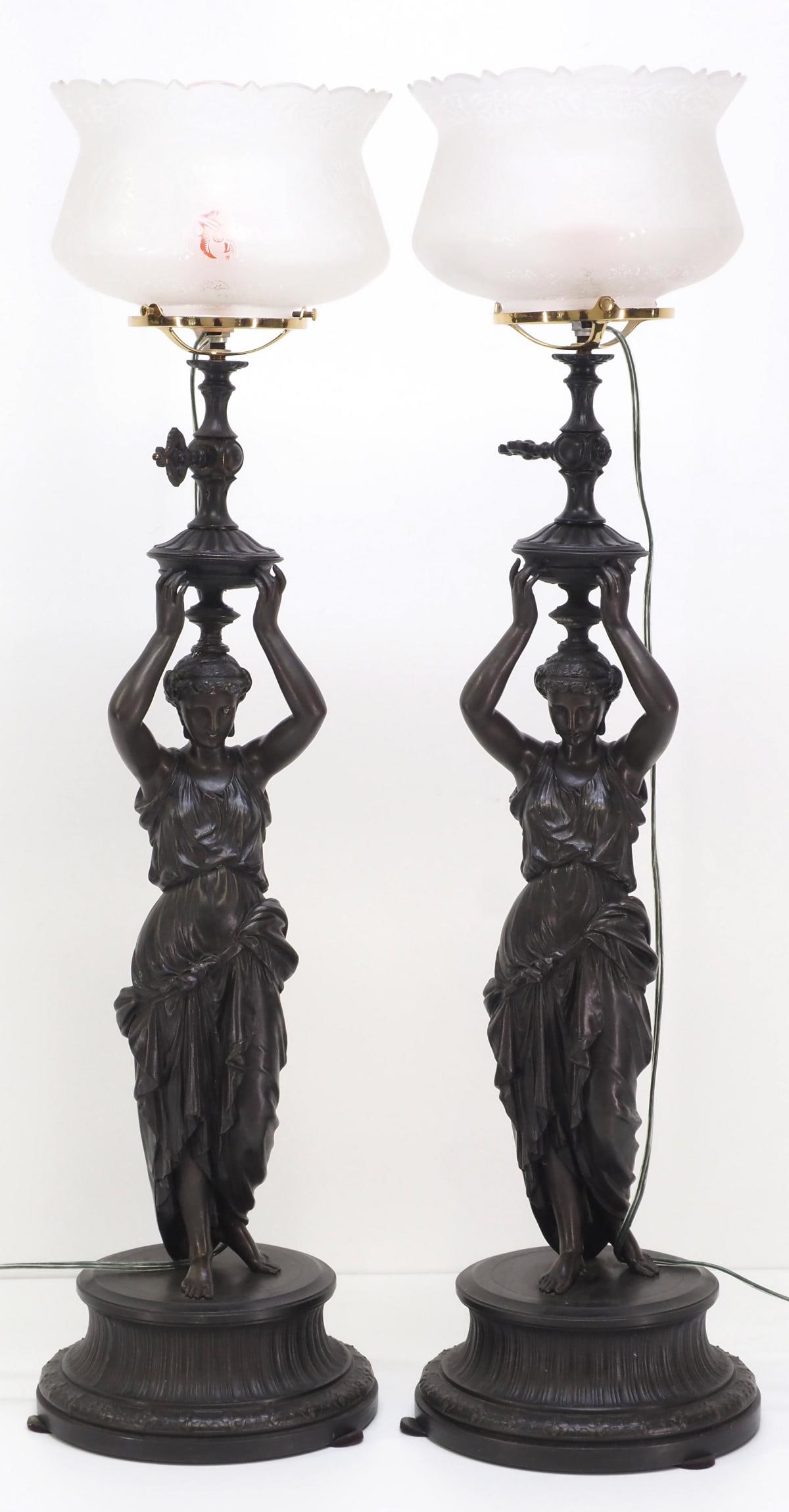 Pair of Neo-Classical Figural Women Newel Post Lamps (1 of 6)
