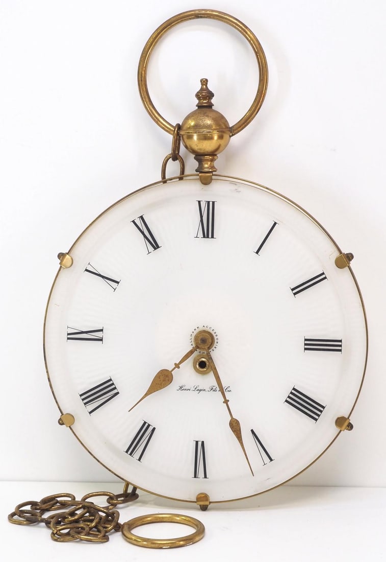 Henry Lagin Fils et Cie Pocketwatch-Style Wall Clock with Chain (1 of 4)