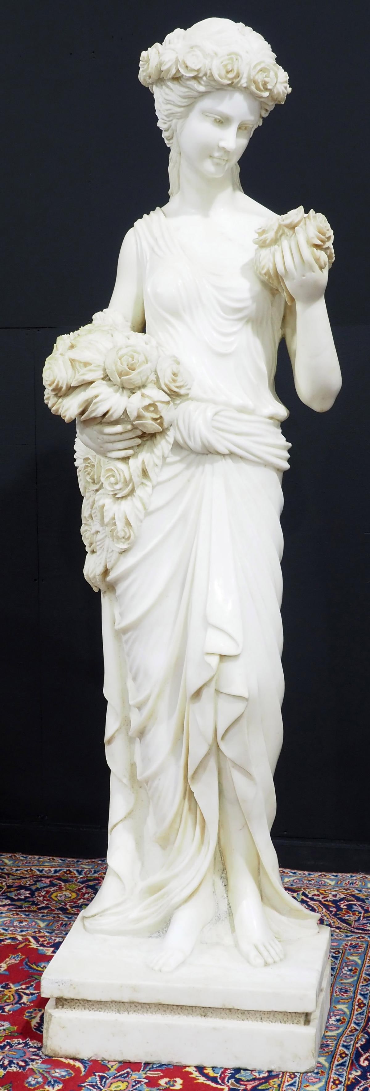Life-Size Marble Figure of Greek Woman with Flowers, Named Myrabella (1 of 9)