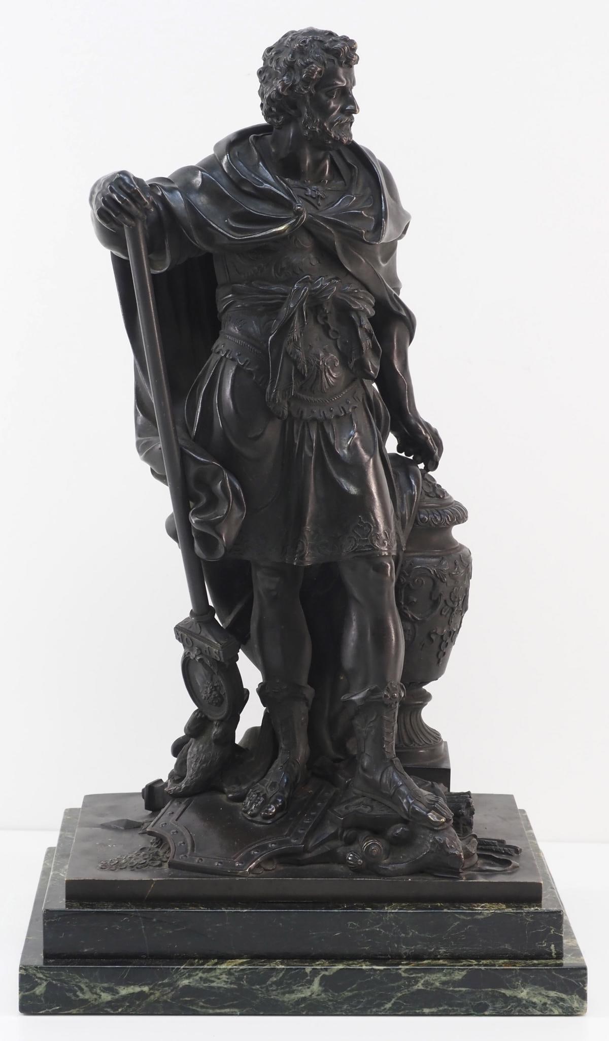 Bronze Sculpture of Roman Statesman Hannibal Barca: Bronze Sculpture of Roman Statesman Hannibal Barca on Stepped Marble Base Condition NOTICE! VERY IMPORTANT! Chupp Auctions is pleased to issue an opinion on any lot; the absence of a condition report 