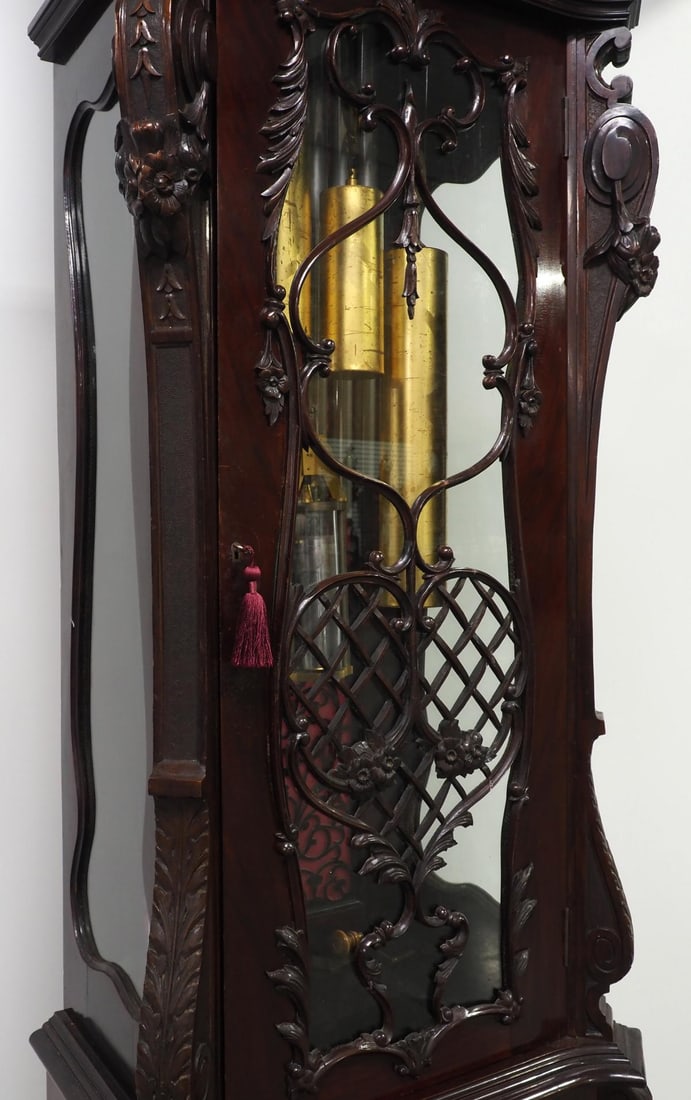 J.J. Elliott Fine Carved Mahogany 9-Tube Tall Case Grandfather Clock c.1890 - 11
