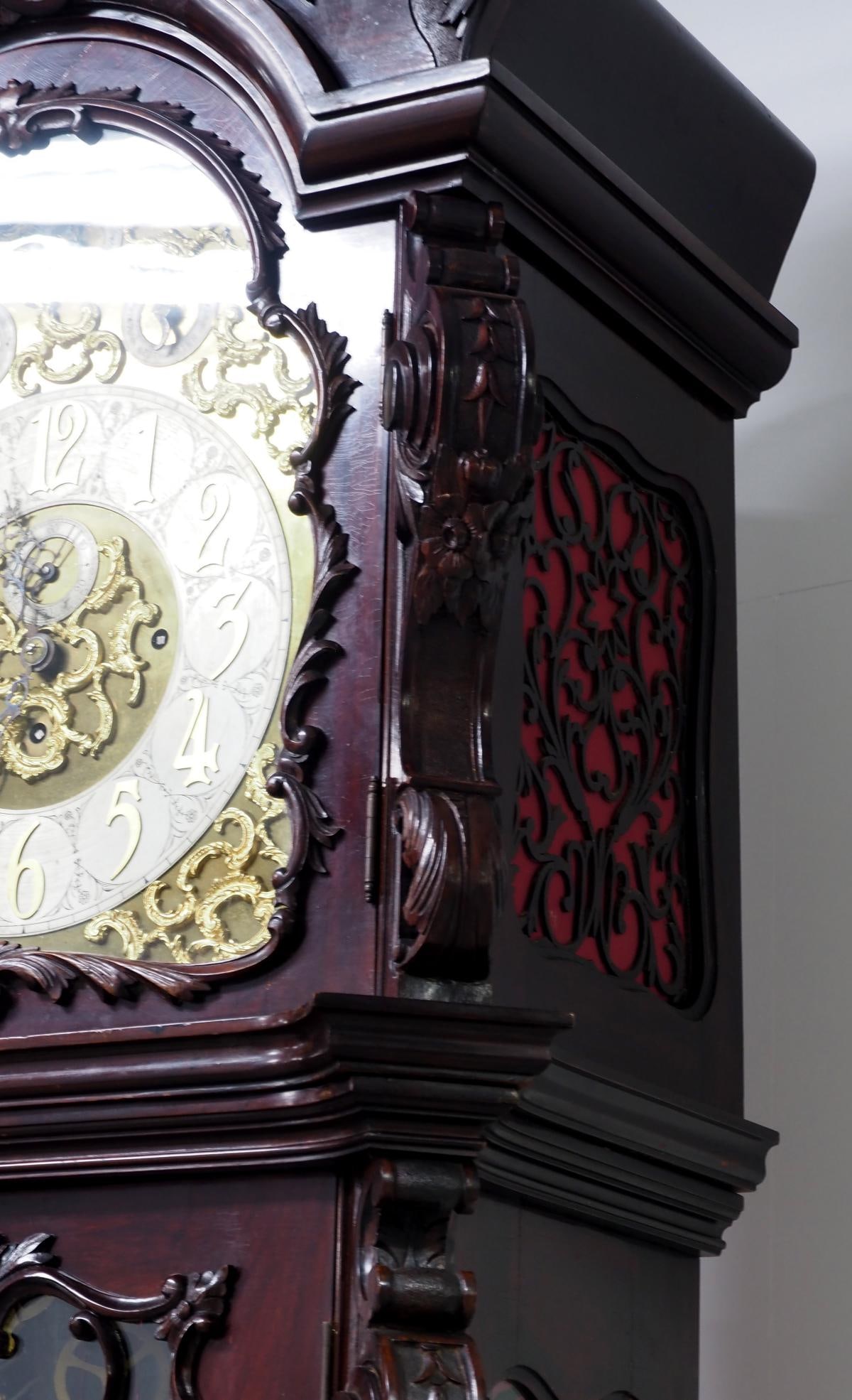 J.J. Elliott Fine Carved Mahogany 9-Tube Tall Case Grandfather Clock c.1890 - 13