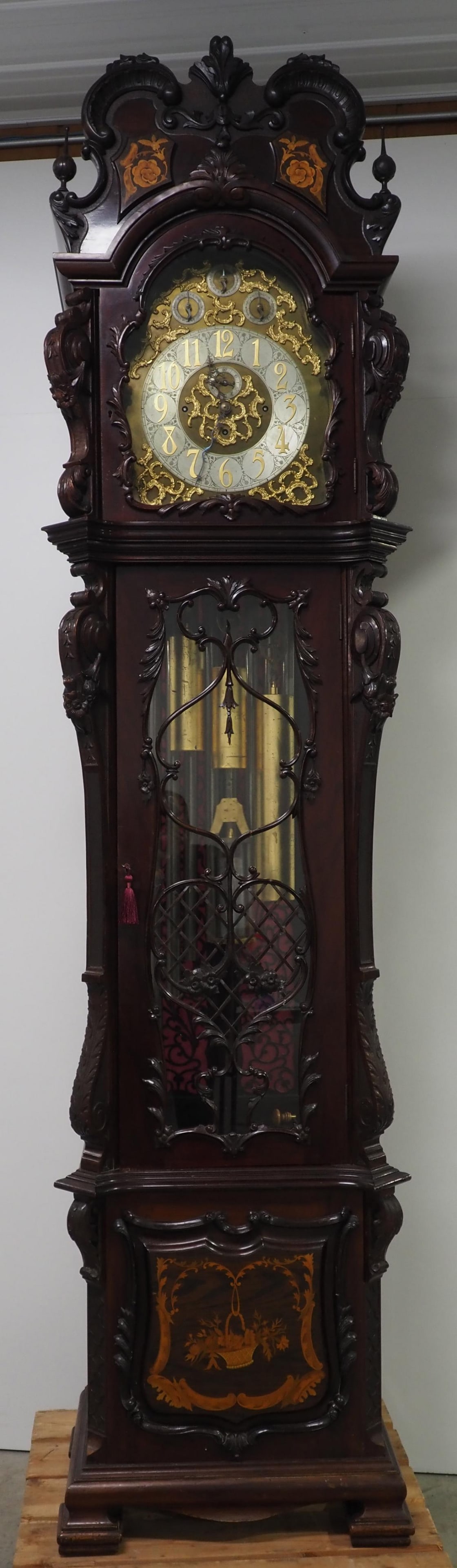 J.J. Elliott Fine Carved Mahogany 9-Tube Tall Case Grandfather Clock c.1890 - 2